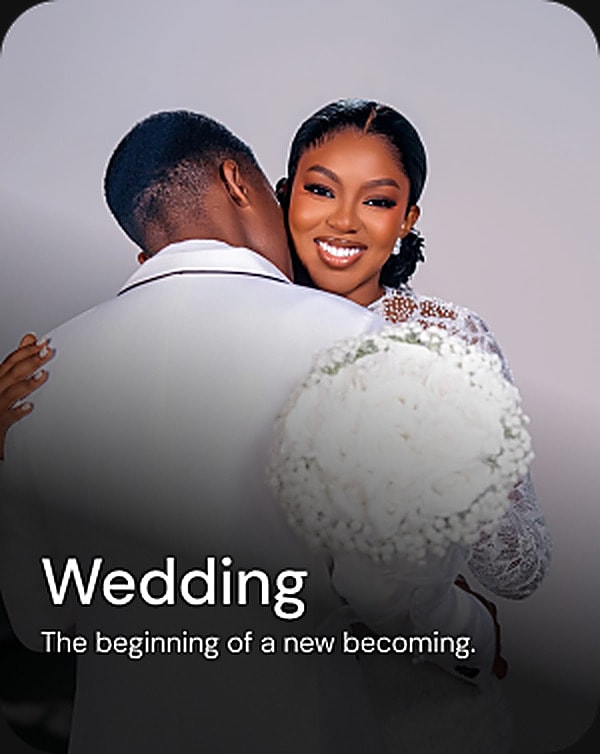 Bride and groom embracing